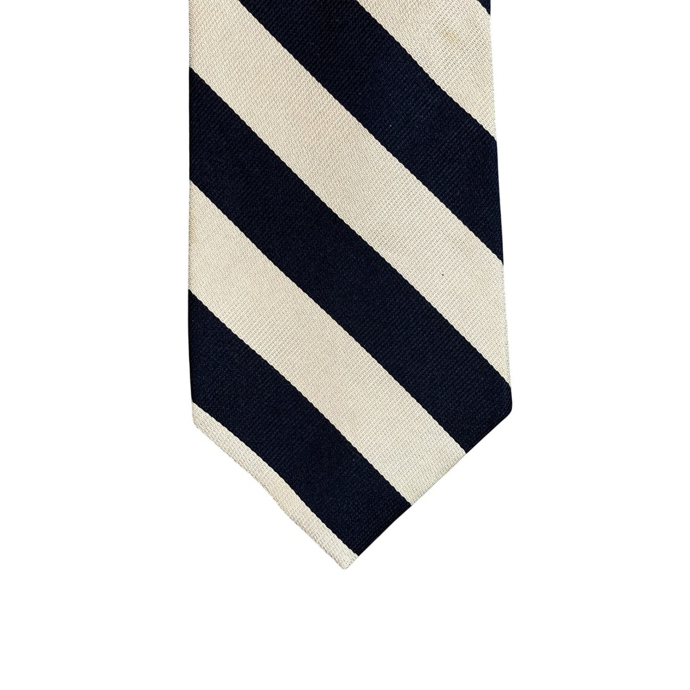 The Mans Shop Lord & Taylor Silk Tie Navy Blue Cream Striped Organzine Warp 56in